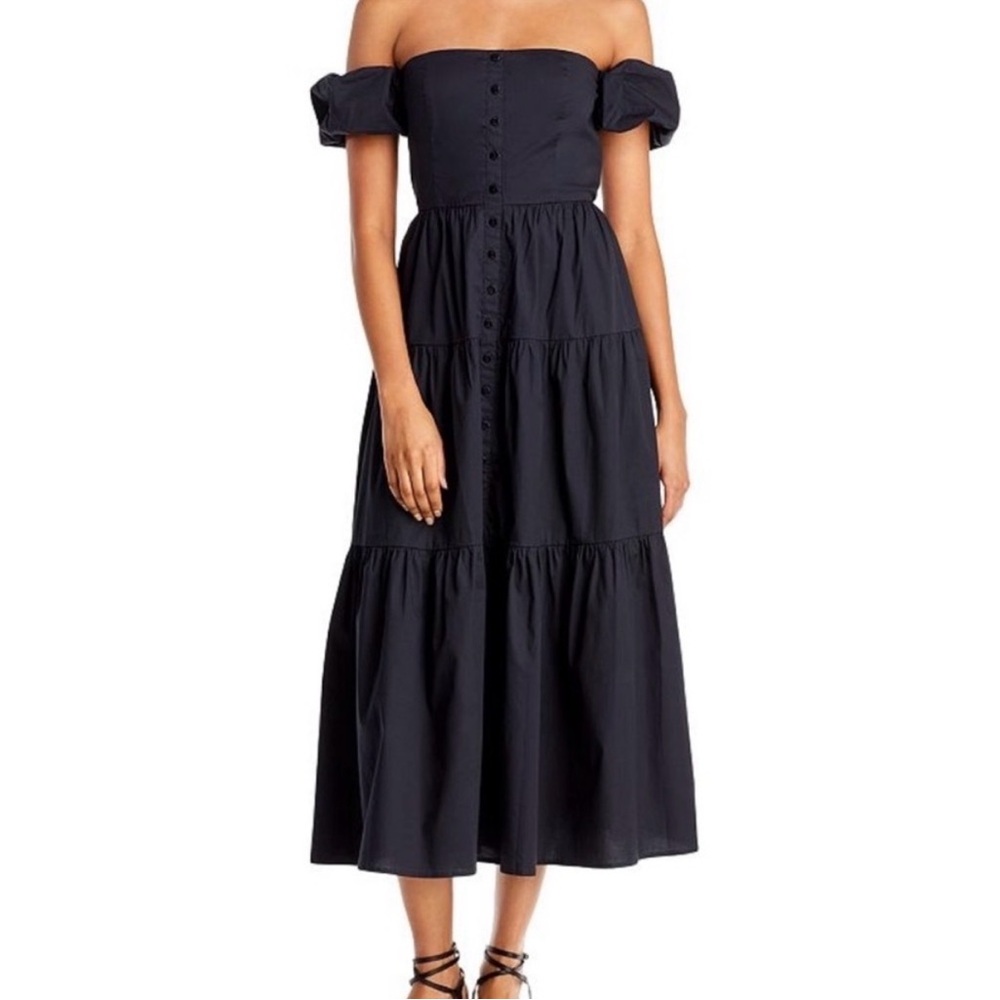 Staud Elio Black Midi Dress
